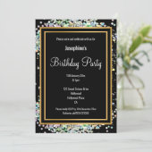 パステルホログラフィックオールブラックピンク金ゴールド誕生日 招待状 (スタンド正面)