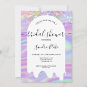 パステルホログラフィックグリッタードリップブライダルシャワー 招待状 (正面)