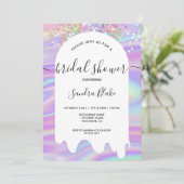 パステルホログラフィックグリッタードリップブライダルシャワー 招待状 (スタンド正面)