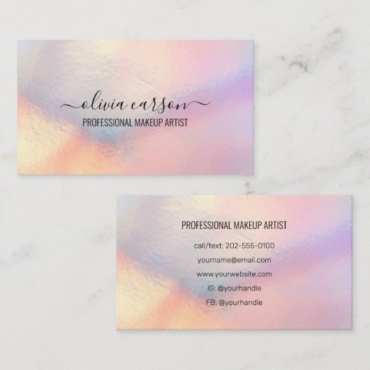 パステルホログラフィックヘアメイクアップアーティスト 名刺 (正面/裏面)