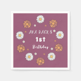 パステルホワイトとピンクのオレンジ色のデイジー花 スタンダードカクテルナプキン