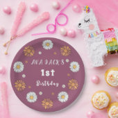 パステルホワイトとピンクのオレンジ色のデイジー花 ペーパープレート (パーティー)