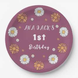 パステルホワイトとピンクのオレンジ色のデイジー花 ペーパープレート