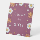 パステルホワイトとピンクのオレンジ色のデイジー花 台座サイン (正面)