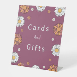 パステルホワイトとピンクのオレンジ色のデイジー花 台座サイン