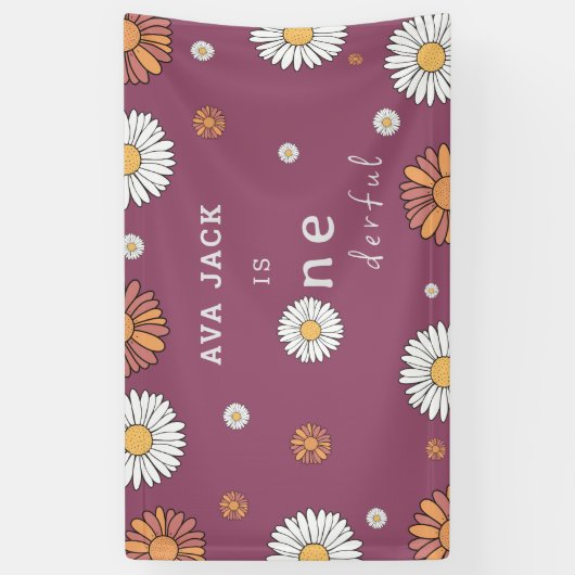 パステルホワイトとピンクのオレンジ色のデイジー花 横断幕 (縦)