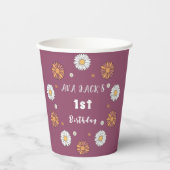 パステルホワイトとピンクのオレンジ色のデイジー花 紙コップ (正面)