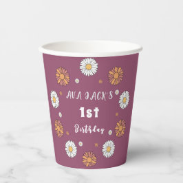 パステルホワイトとピンクのオレンジ色のデイジー花 紙コップ