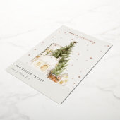 パステルホワイトスノーツリーハウスメリークリスマス 箔シーズンカード (回転した状態)