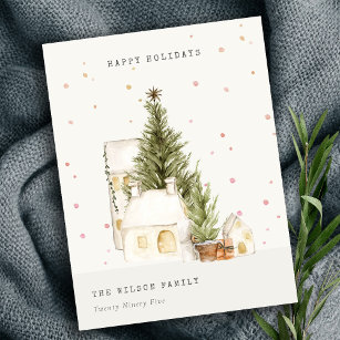 パステルホワイトスノーツリーハウス季節のごあいさつ シーズンポストカード