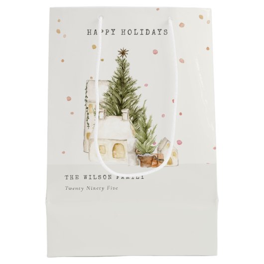 パステルホワイトスノーツリーハウス季節のごあいさつ ミディアムペーパーバッグ (裏面)