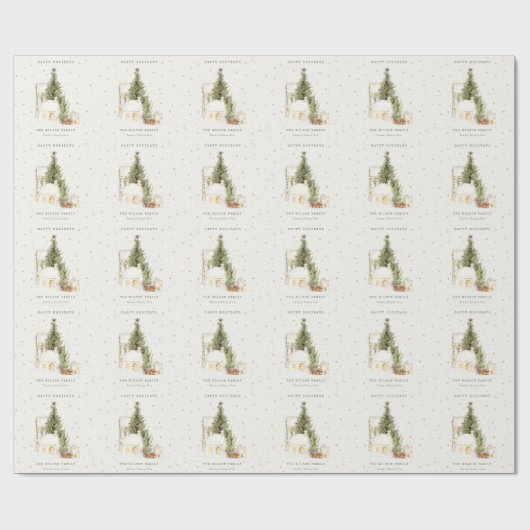 パステルホワイトスノーツリーハウス季節のごあいさつ ラッピングペーパー (フラット)