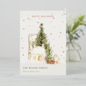 パステルホワイトスノーツリーハウス季節のごあいさつ 箔シーズンカード (立ち正面)