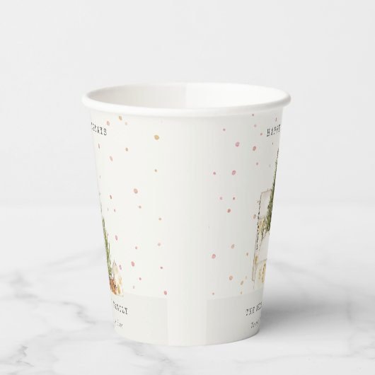 パステルホワイトスノーツリーハウス季節のごあいさつ 紙コップ (左)