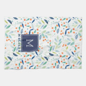 パステルボタニカパターンウォーターカラーイラストレーション キッチンタオル (横)