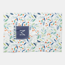 パステルボタニカパターンウォーターカラーイラストレーション キッチンタオル