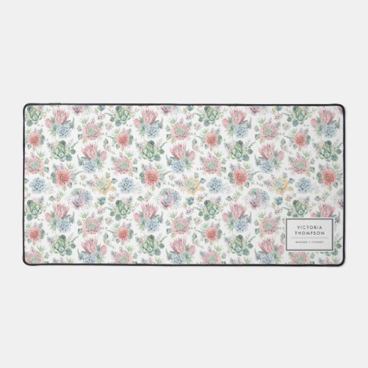 パステルボタニカルウォーター色多肉植物パターン デスクマット (正面)