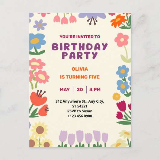 パステルボタニカルフローラ誕生日5葉書 シーズンポストカード (正面)