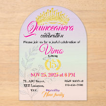 パステルボタニカルQuinceañeraアクリルインビテーション