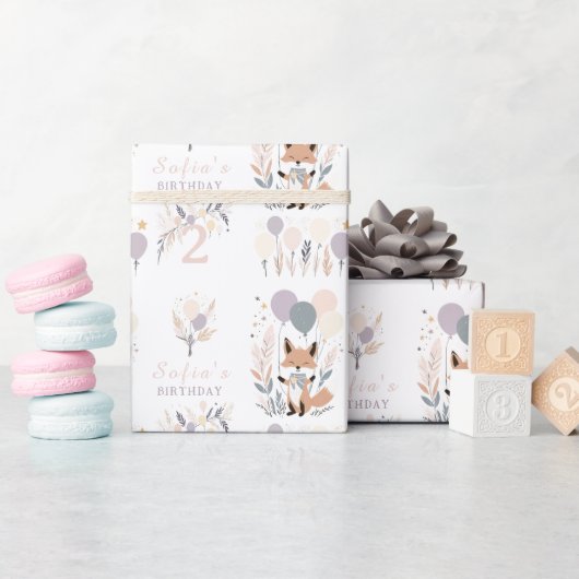 パステルボホキツネ&バルーン誕生日 ラッピングペーパー (ベビーシャワー)