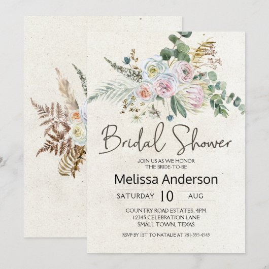 パステルボホニュートラルフローラエレガントブライダルシャワー (正面/裏面)