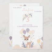 パステルボホファウンアンドバルーン誕生日 招待状 (正面/裏面)