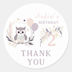 パステルボホフクロウ&バルーン誕生日有難う ラウンドシール