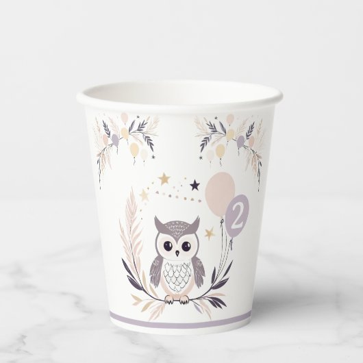 パステルボホフクロウ&バルーン誕生日 紙コップ (正面)