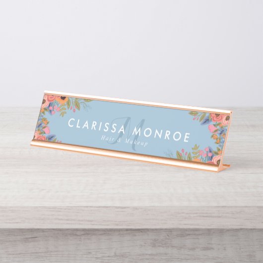 パステルボホフラワーズモノグラム デスクネームプレート (正面)