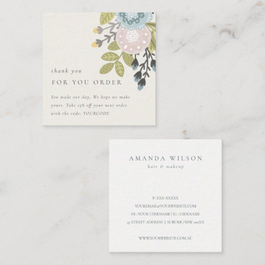 パステルボホフローラご注文の割引 スクエア名刺 (正面/裏面)