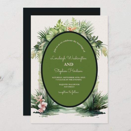 パステルボホフローラアーチトロピカル結婚ズ 招待状 (正面/裏面)