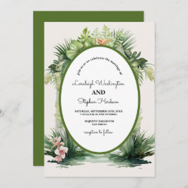 パステルボホフローラアーチトロピカル結婚ズ 招待状