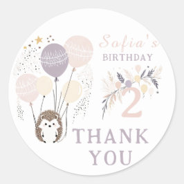 パステルボホヘッジホッグアンドバルーン誕生日 ラウンドシール