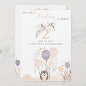 パステルボホヘッジホッグアンドバルーン誕生日 招待状 (正面/裏面)