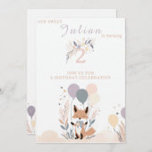 パステルボホベビーキツネアンドバルーン誕生日 招待状 (正面/裏面)