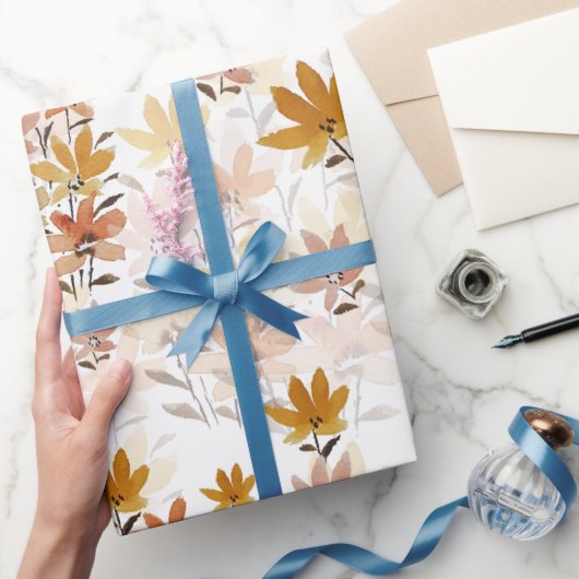 パステルボホマスタードイエローワイルドフラワー ラッピングペーパー (ギフト)