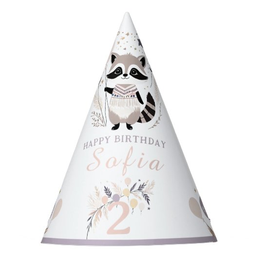 パステルボホラクーンアンドバルーン誕生日 パーティーハット (正面)