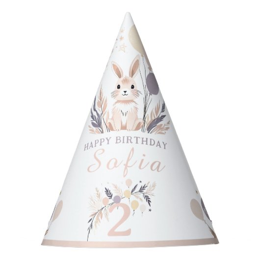 パステルボホラビットアンドバルーン誕生日 パーティーハット (正面)