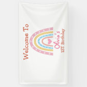 パステルボホレインボインボーとハートバースデーウェルカム 横断幕 (縦)