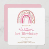 パステルボホレインボーミニマリストガール1st誕生日I 招待状 (正面/裏面)