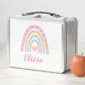 パステルボホレインボー&ハート名前をカスタムする メタルランチボックス (インサイチュ)