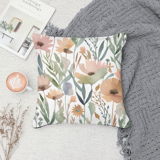 パステルボホワイルドフラワーウォータカラーフローラ春 クッション
