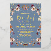 パステルボホワイルドフラワーペリウィンクルブライダルシャワー 箔招待状 (正面)