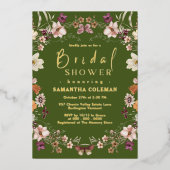 パステルボホワイルドフラワーモスグリーンブライダルシャワー 箔招待状 (正面)