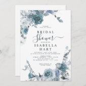パステルボホ石板ブルーダスティフローラブライダルシャワー 招待状 (正面/裏面)