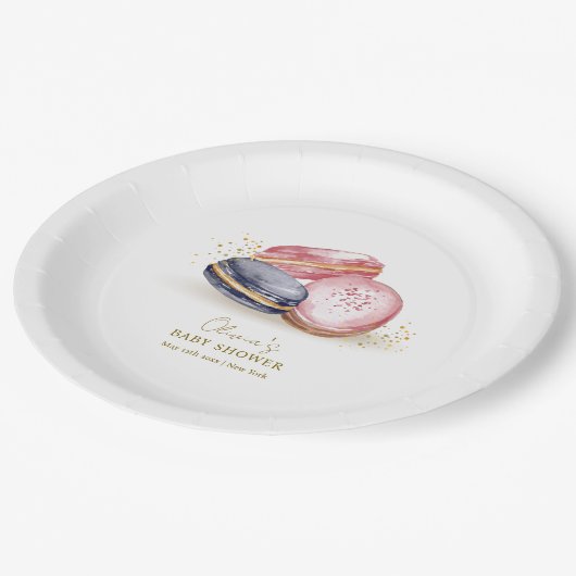 パステルボンジュールベベフランスのーマカロンベビーシャワー ペーパープレート (アングル)