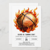 パステルボーイモダンバスケットボール誕生日 招待状 (正面/裏面)