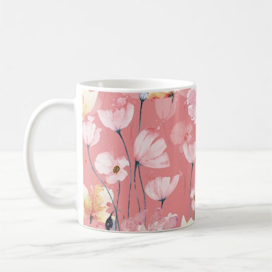 パステルポピー：水の色のフローラシームレス。 コーヒーマグカップ (左)