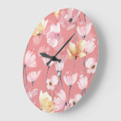 パステルポピー:水の色のフローラシームレス。 ラージ壁時計 (傾斜)