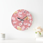 パステルポピー:水の色のフローラシームレス。 ラージ壁時計 (ホーム)